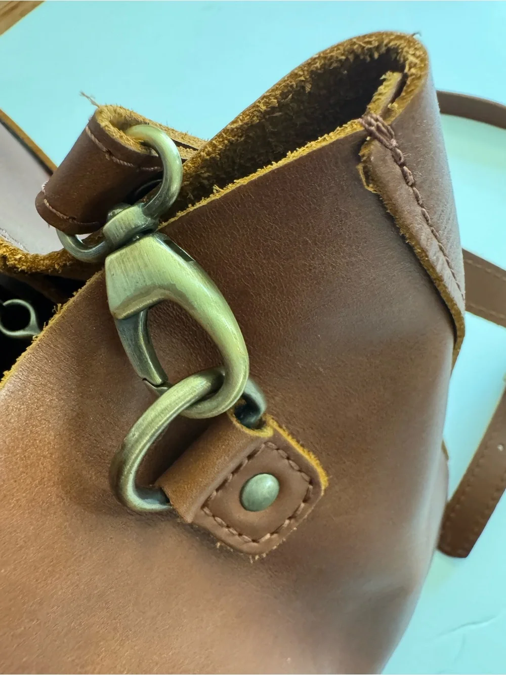 Portland Leather Honey Butterfly Bucket Crossbody Bag - Picture 8 of 11